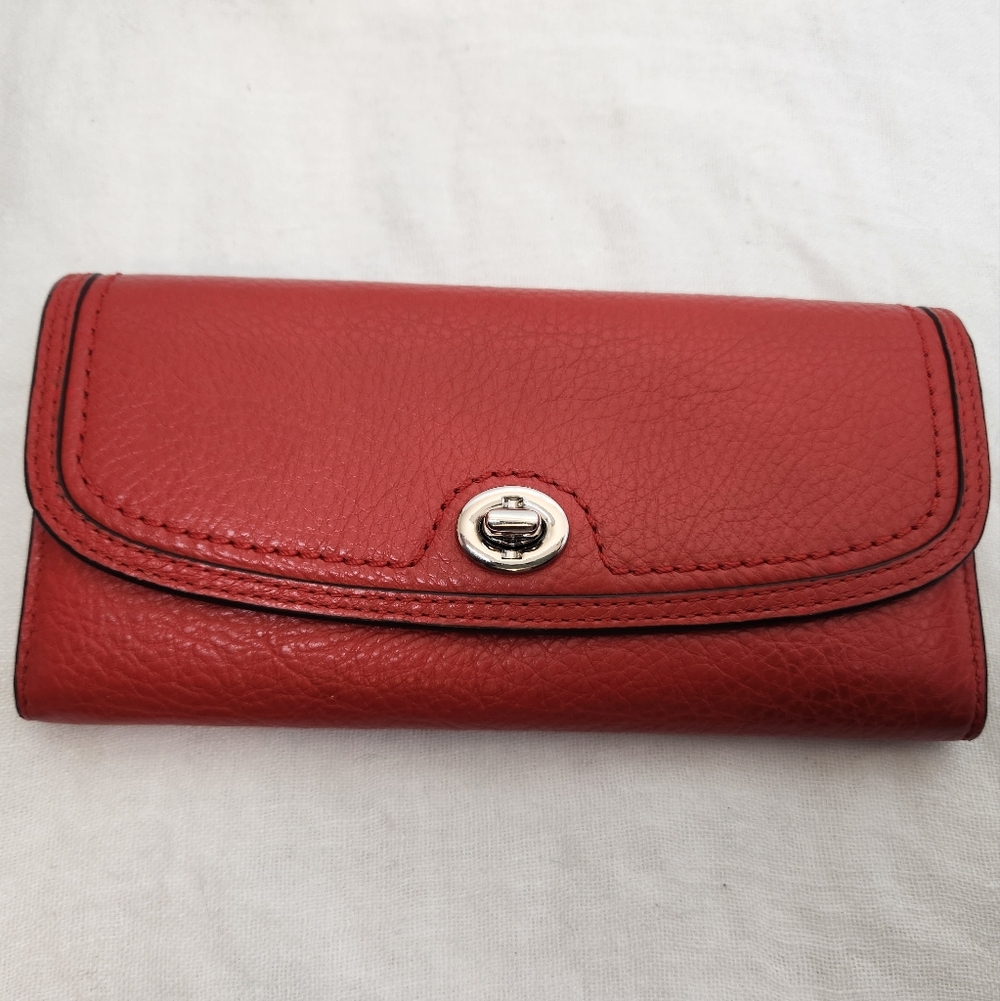 Coach | Coral Red Leather Turnkey Envelope Wallet - Picture 2 of 7